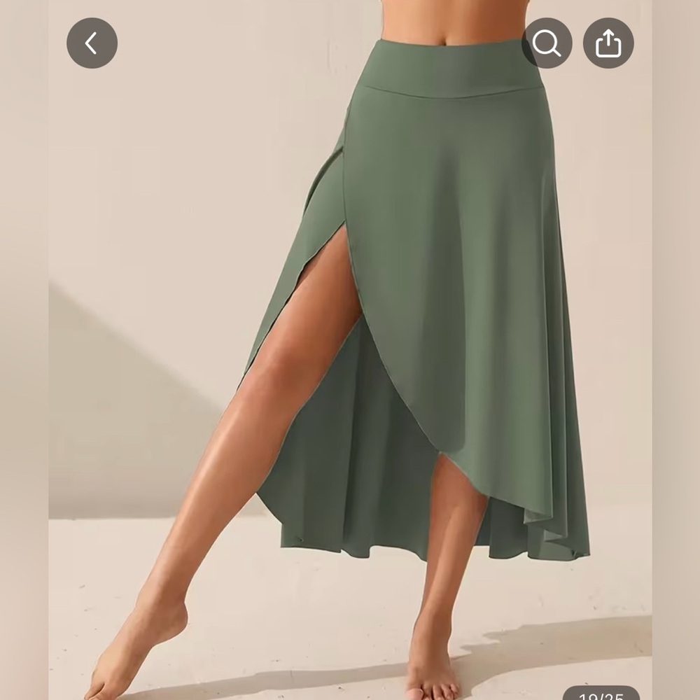 TEMU Plus Size Green Ankle Length Stretchy Skirt with Built in Shorts - Picture 3 of 10